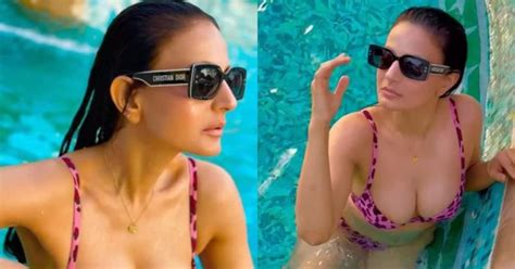 ameesha patel sexy photos 46 year old actress flaunts cleavage in bikini netizens call her