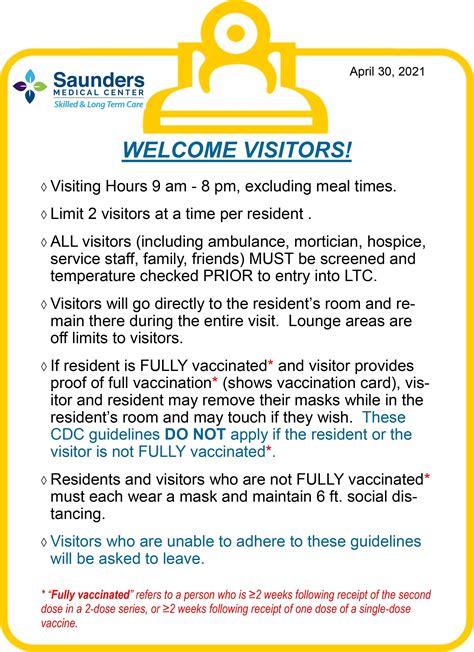 4 30 20 New Visitation Guidelines Nursing Home Saunders Medical Center