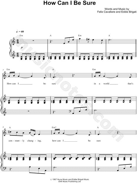 The young rascals superb 1967 hit. David Cassidy "How Can I Be Sure" Sheet Music in C Major ...