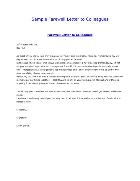 Farewell Email To Coworkers Template Free Resume Templates