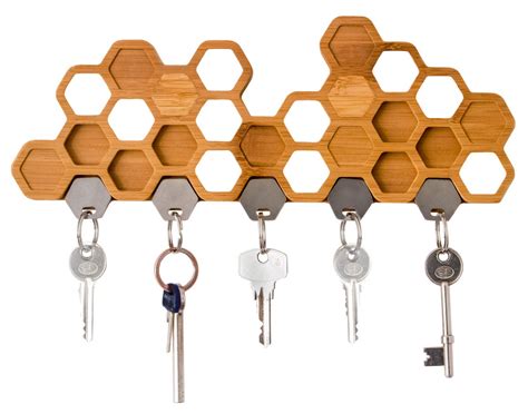honeycomb magnetic key holder a unique bamboo wall mounted hook and decorative wooden storage