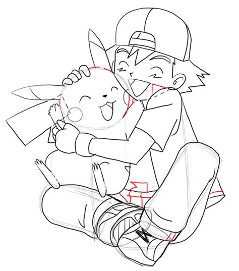 How To Draw Ash Hugging Pikachu With Easy Steps Drawing