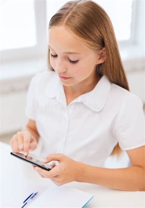 Girl With Smartphone At School Stock Photo Image Of Nice Mobile