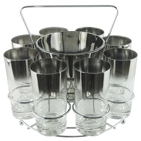 Mercury Fade Ice Bucket Glass Caddy Set Cocktail Glassware Glass Vintage Glassware