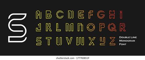 Double Line Monogram Alphabet Technology Font Stock Vector Royalty