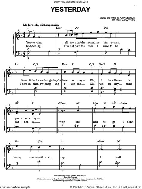 Sheet music of the song the promise, a theme from the critically acclaimed movie the pianofull description. Beatles - Yesterday, (beginner) sheet music for piano solo PDF in 2019 | Piano sheet music ...