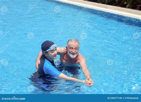 Portrait Asia Senior Woman And Caucasian Old Man Resting Together In