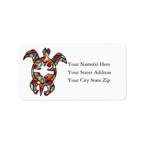 A Colorful Turtle Design On A White Address Label