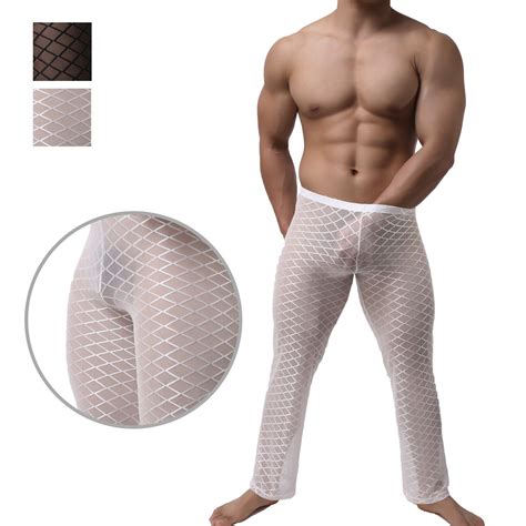 men s sexy lingerie see through lounge pants thermal mesh sheer pajama bottoms ebay