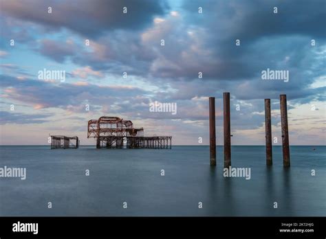 Long Exposure Of Brighton Pier And Columns England Stock Photo Alamy