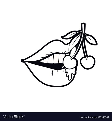 Female Mouth Dripping With Cherry Fruit Royalty Free Vector
