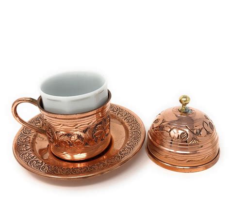 Hand Made Turkish Coffee Cup Copper Espresso Set Traditional Turkish