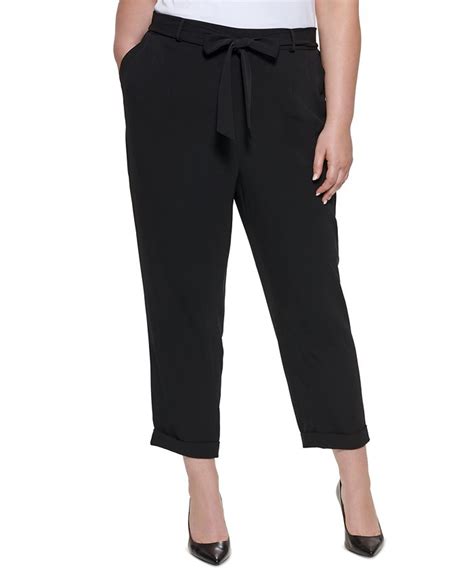 Calvin Klein Plus Size Belted Cuffed Paper Bag Pants Macys