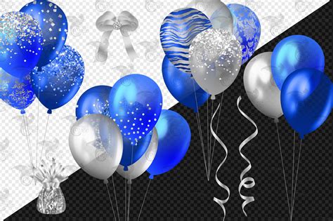 Royal Blue And Silver Balloons Clipart Glitter Balloon Png Etsy Canada