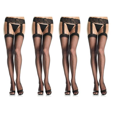 Leg Avenue Leg Avenue Women S Plus Size Sheer Thigh High Stockings Lace Garter Belt Black