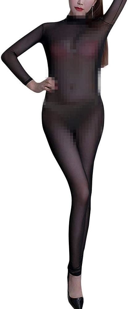 Iwemek Sexy Women Sheer Mesh Bodysuit Transparent Long Sleeve Backless