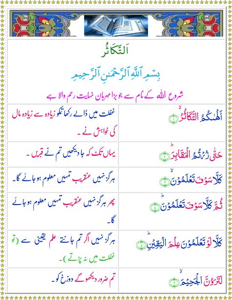 Surah Attakasur Urdu Quran O Sunnat