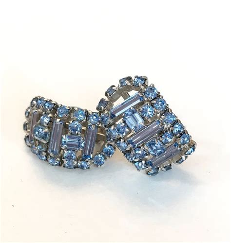 Vintage Light Blue Rhinestone Earrings 1960s Silver Etsy In 2022