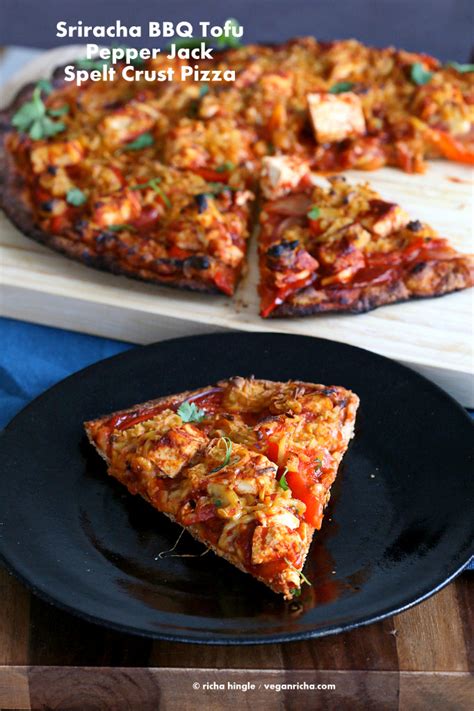 Sriracha Bbq Tofu Pizza With Pepper Jack On Spelt Crust