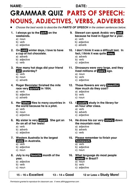 Parts Of Speech Practice Worksheets