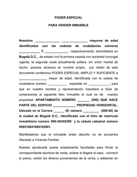 Modelo Formato Carta Poder Venta De Bien Inmueble Empresa Formato My