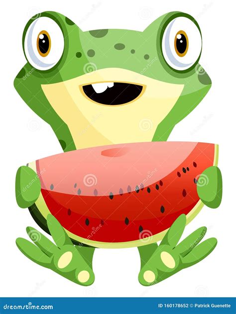 Cute Baby Frog Holding A Watermelon Illustration Vector Stock Vector