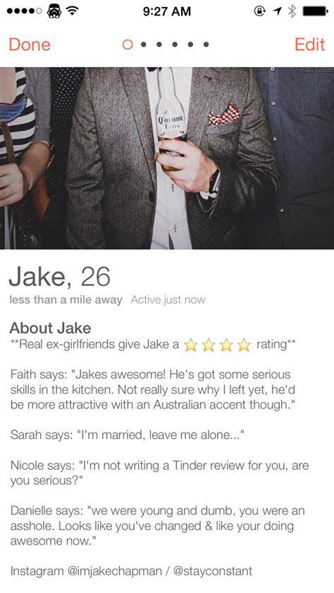 As you look at the best tinder bios online, a few traits seem to gauging from her bio, one can conclude that she would be fun to hang around. 16 Of The Best Tinder Bios, Probably Of All Time ...