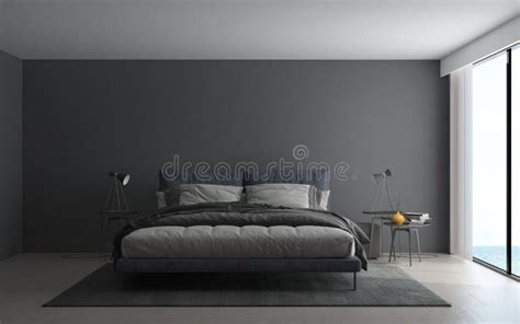 The Interior Design Concept Of Modern Bedroom And Grey Texture Wall