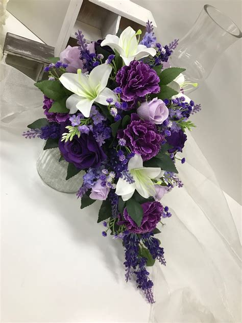 Deep Purple Roses Lavenders White Lilies Lavender Roses With Greenery