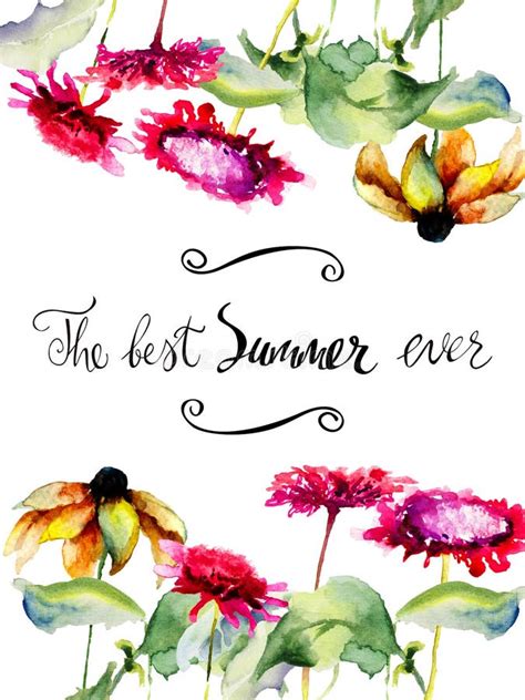 Spring Flowers With Title The Best Summer Ever Stock Illustration