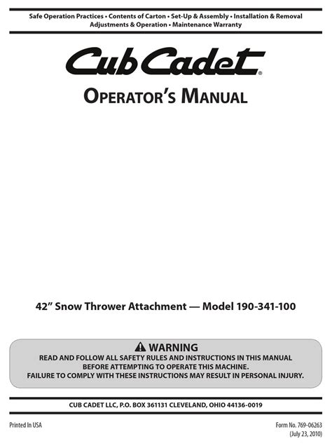 Cub Cadet 190 341 100 Operators Manual Pdf Download Manualslib