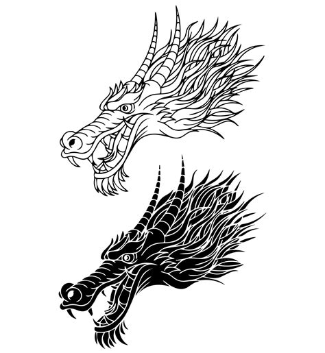 Premium Vector Traditional Black And White Dragon Head Tattoo Designs
