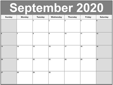 Printable Calendar For September 2020 Daily Monthly Template One