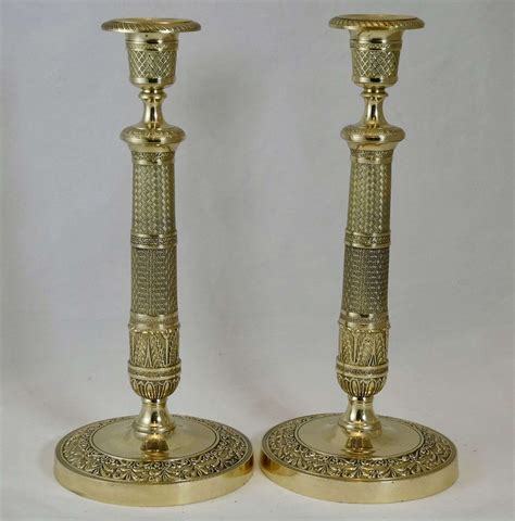 Pair Of French Brass Candlesticks In Antique Brass Other Misc