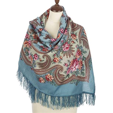 Pavlovo Posad Russian Shawl Scarf Wrap Revelation Blue And Green 100 Wool 49x49 Review Buy