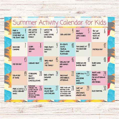 Summer Activity Printable Summer Activity Calendar Printable Summer