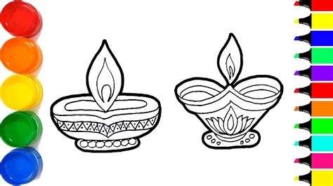 How To Colour Diwali Diya Panati Colouring For Kids Drawing For