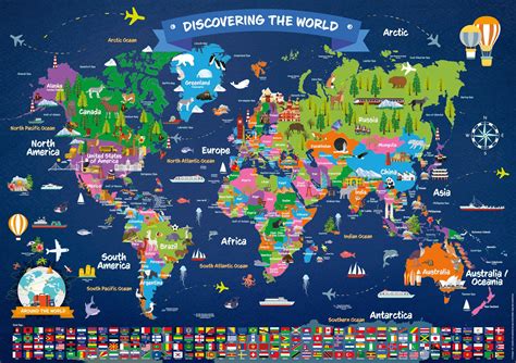 World Map Poster For Children Large Illustrated Wall Map Poster For