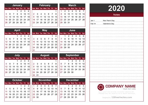 2020 Yearly Calendar Printable One Page Get Images