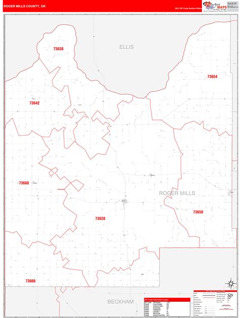 Roger Mills County Ok Zip Code Wall Map Red Line Style By Marketmaps