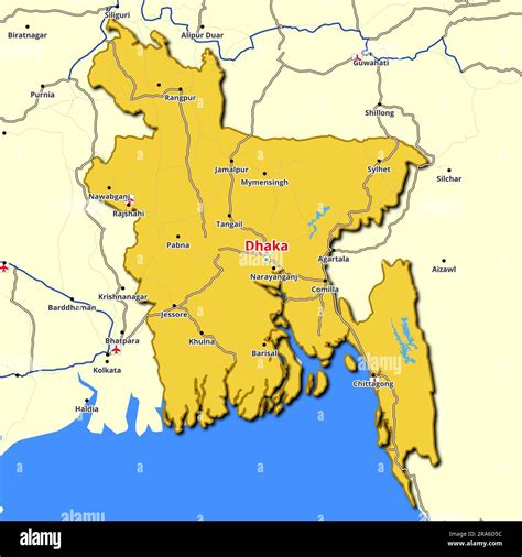 Country Map Of Bangladesh Featuring The Major Roads And Highways
