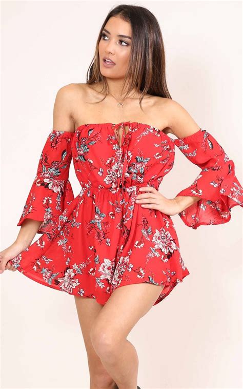 Showpo Follow Up Playsuit In Red Floral 12 L Rompers And Jumpsuits Ladies Mini Dresses