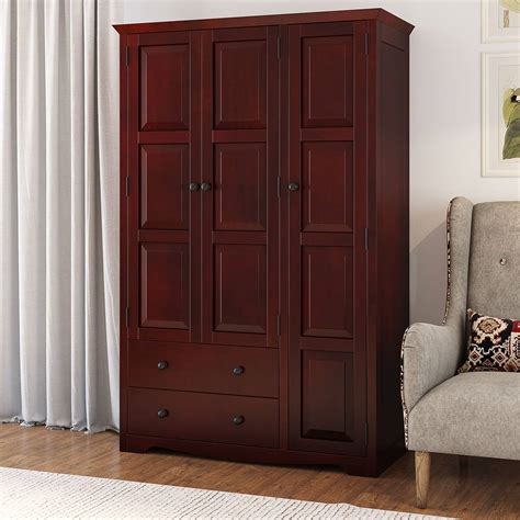Carina Rustic Solid Mahogany Wood Large Wardrobe Armoire With Drawers