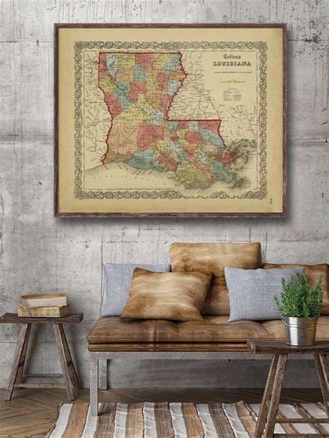 1860 Coltons Louisiana Map Reprint Vintage Louisiana Etsy