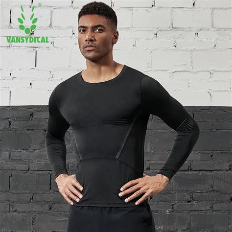 vansydical mens compression top running shirts gym tights quick dry workout training tshirt