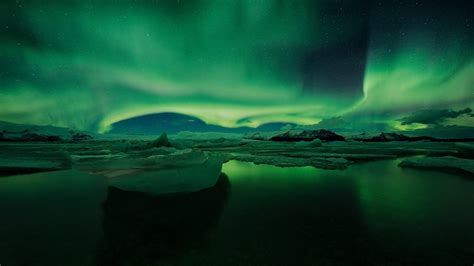 Aurora Borealis Or Northern Lights Jökulsárlón Iceland