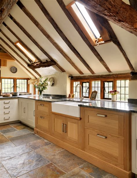 An Oak Shaker Kitchen Featuring Traditional Beams To Complete The