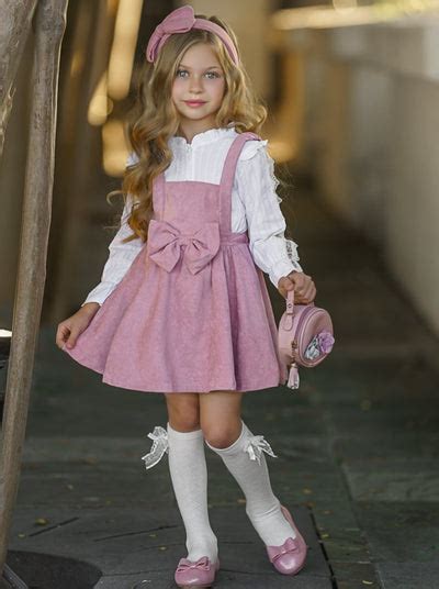 Girls Pink Suede Accent Pinafore Pleated Dress Mia Belle Girls