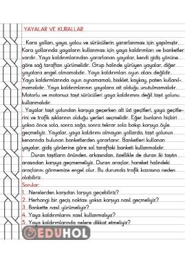 4 Sınıf Trafik Güvenliği Yayal Eduhol Etkinlik İndir Oyun Oyna