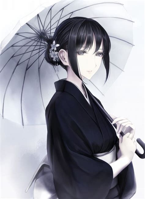 Anime Girl Art Japanese Umbrella Traditional She Seem Sad But